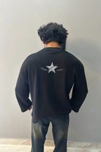 BLACK WAFFLE KNIT T-SHIRT